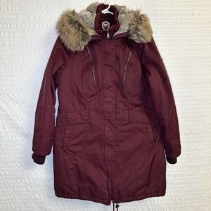 1 Madison Expedition Faux Fur Hooded Parka Coat Burgundy Women's Size L